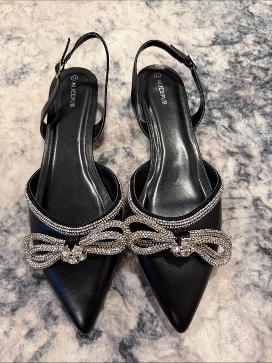 Shoes - Black Rhinestone Bow Slingback Flats